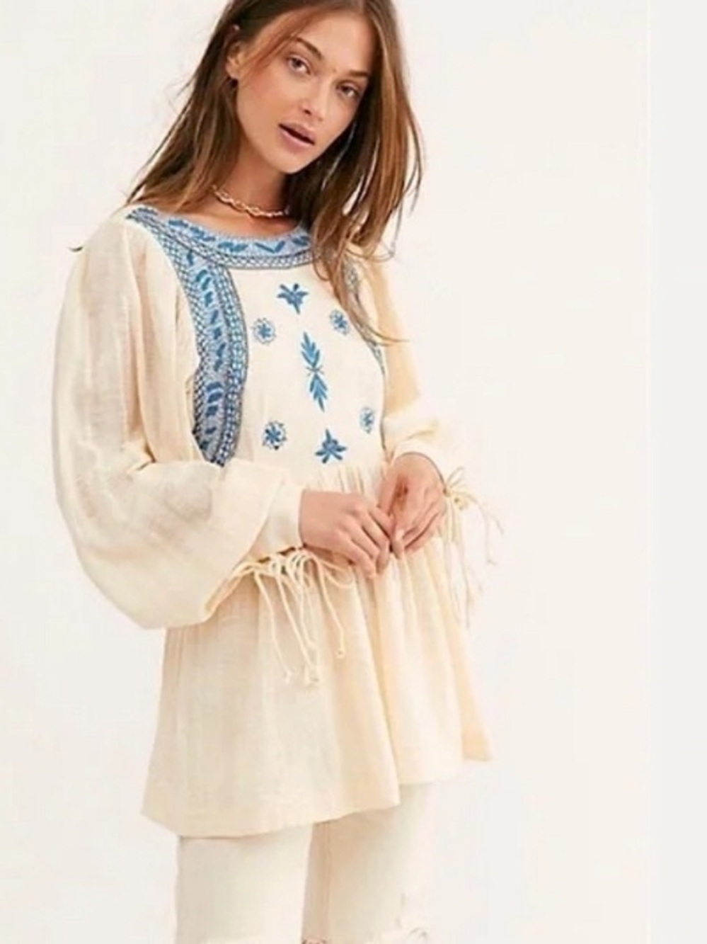 Free People Bali Birdie Embroidered Tunic Top Medium